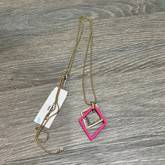 NWT Karl Lagerfeld Pink and Gold Geometric Pendant Necklace - Picture 3 of 3